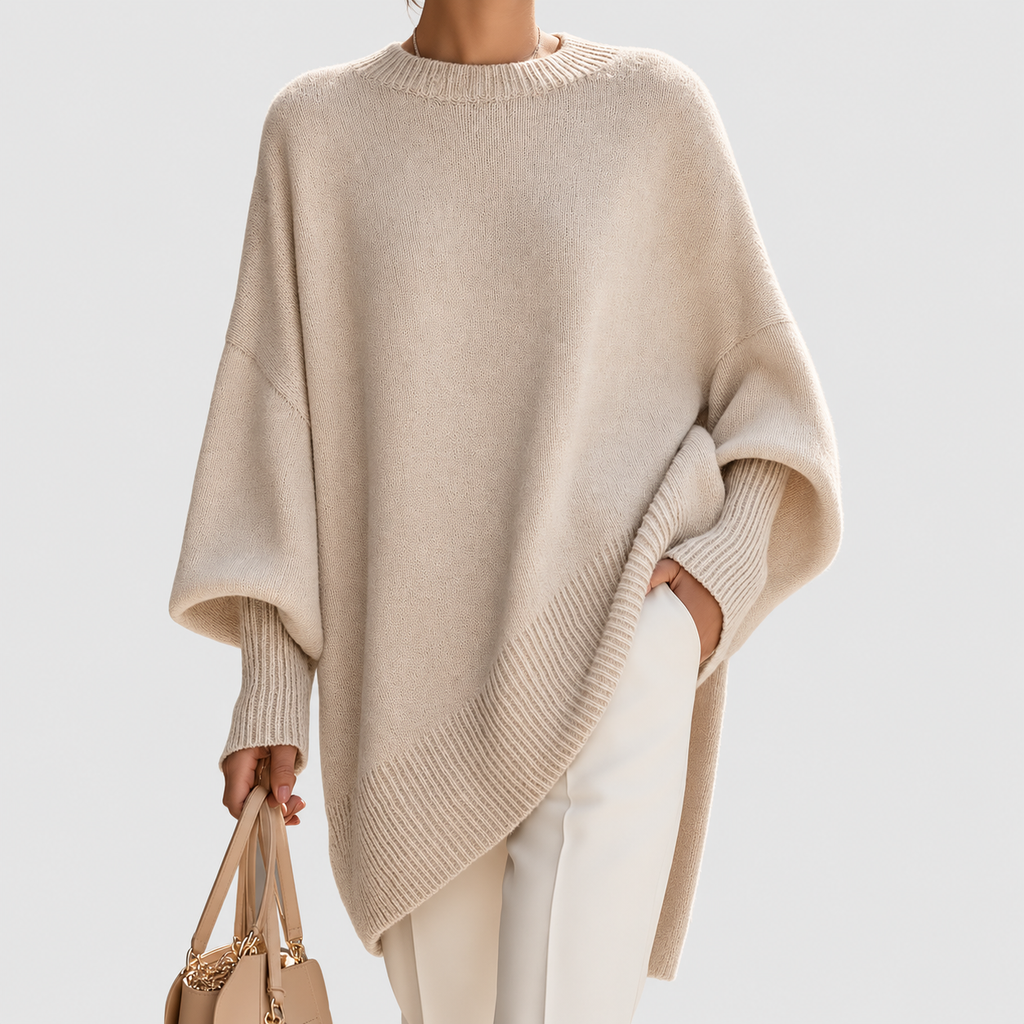 Quinn | Women’s Oversized Draped Wide-Neck Sweater — Beige