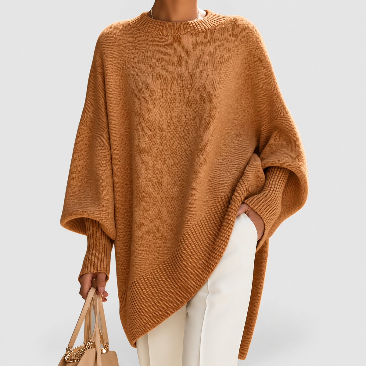 Quinn | Women’s Oversized Draped Wide-Neck Sweater — Brown