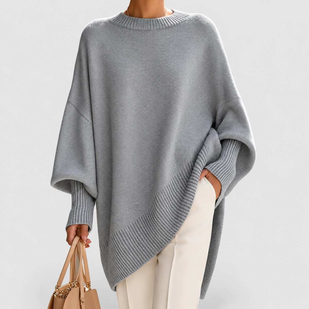 Quinn | Women’s Oversized Draped Wide-Neck Sweater — Gray