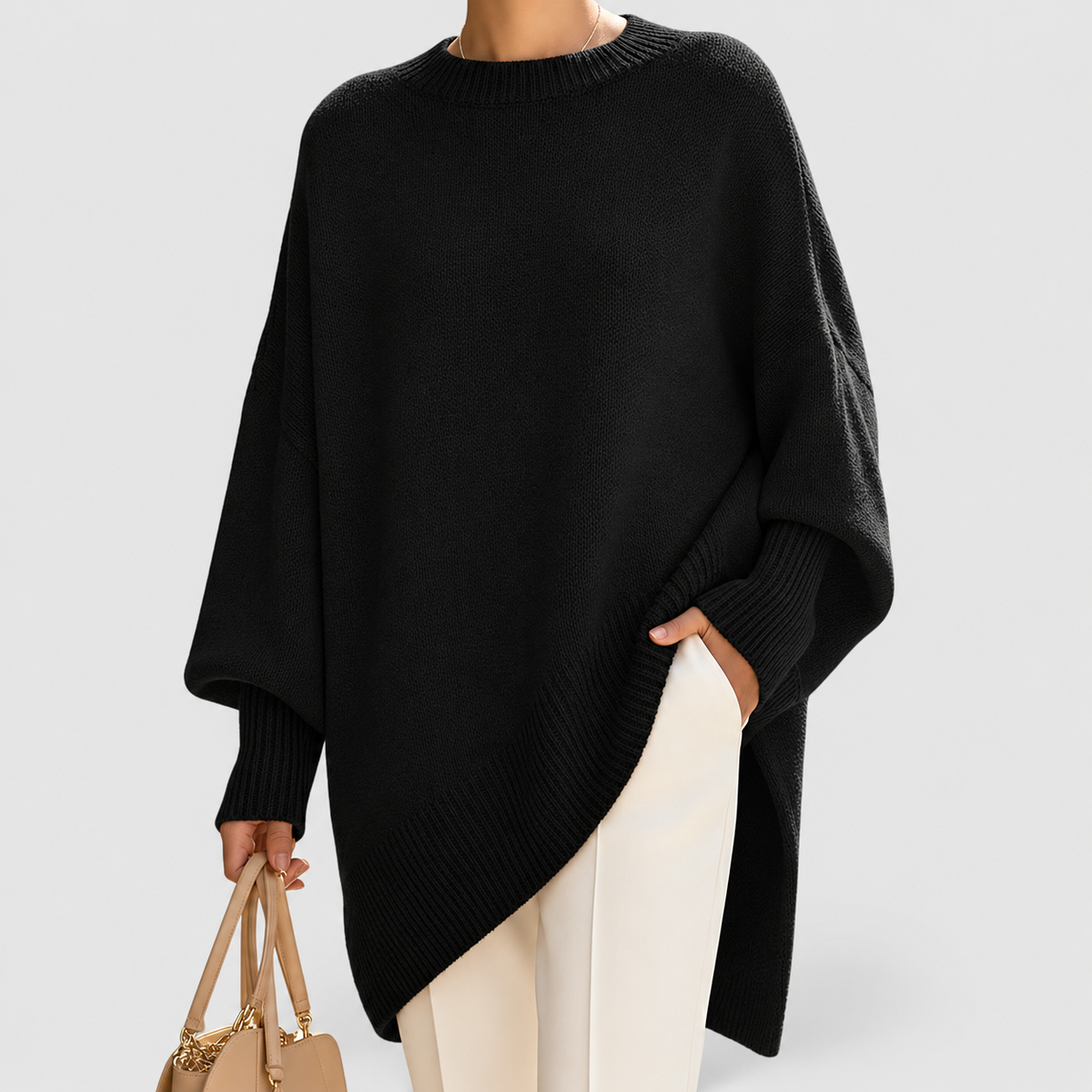 Quinn | Women’s Oversized Draped Wide-Neck Sweater — Black, Navy Blue