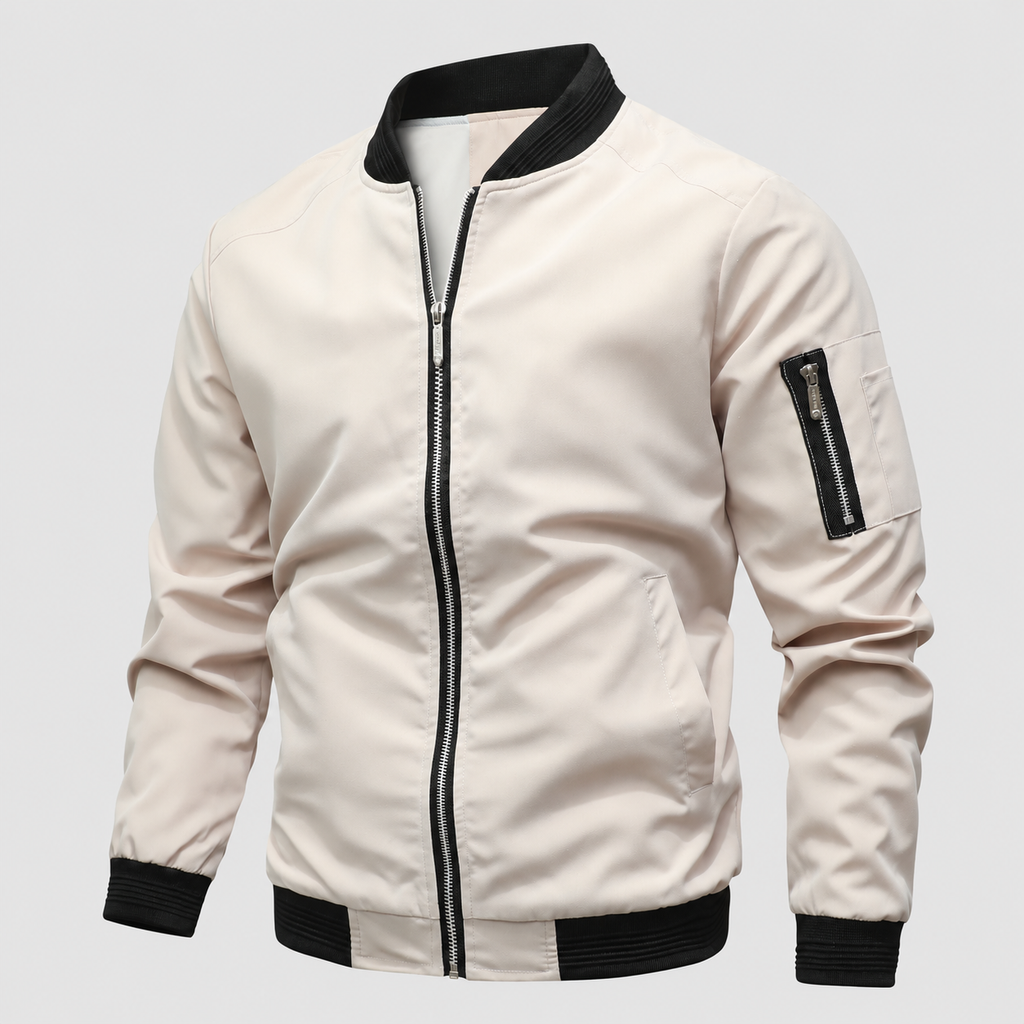 Reid | Men’s Zip-Up Bomber Jacket — White