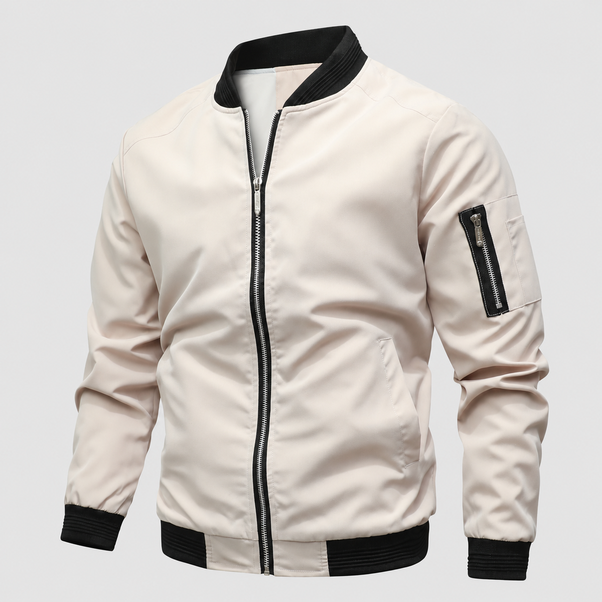 Reid | Men’s Zip-Up Bomber Jacket — White