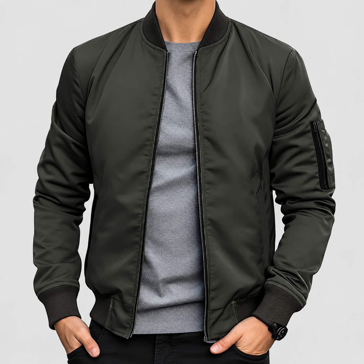 Reid | Men’s Zip-Up Bomber Jacket — Grey
