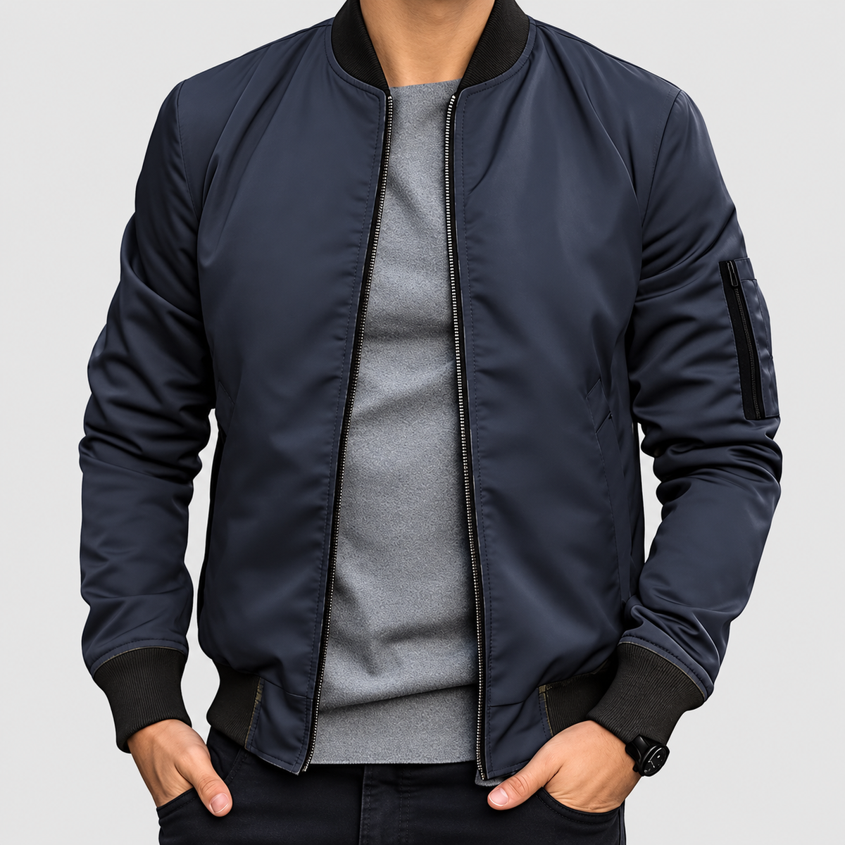 Reid | Men’s Zip-Up Bomber Jacket — Dark Blue