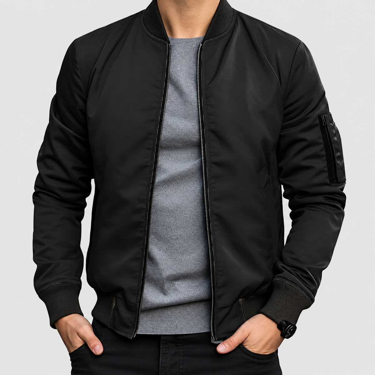 Reid | Men’s Zip-Up Bomber Jacket — Black