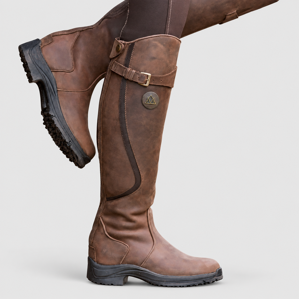 Renee | Women’s Tall Riding-Style Boots with Buckle — Dark brown