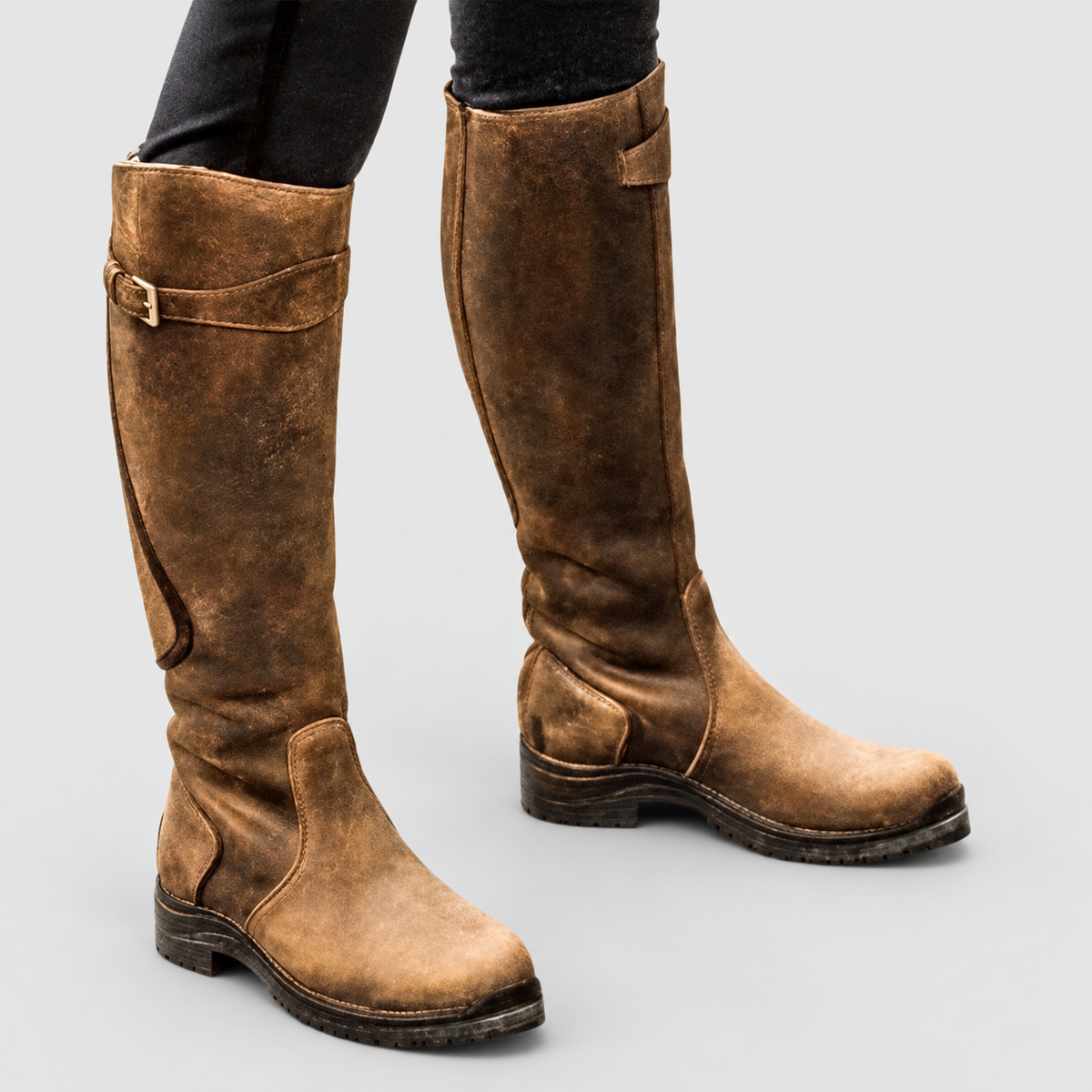 Renee | Women’s Tall Riding-Style Boots with Buckle — Brown