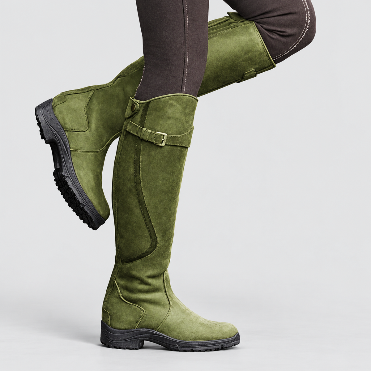 Renee | Women’s Tall Riding-Style Boots with Buckle — Green