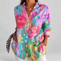 Rhea | Women’s Colourful Floral Button-Front Blouse — Pink