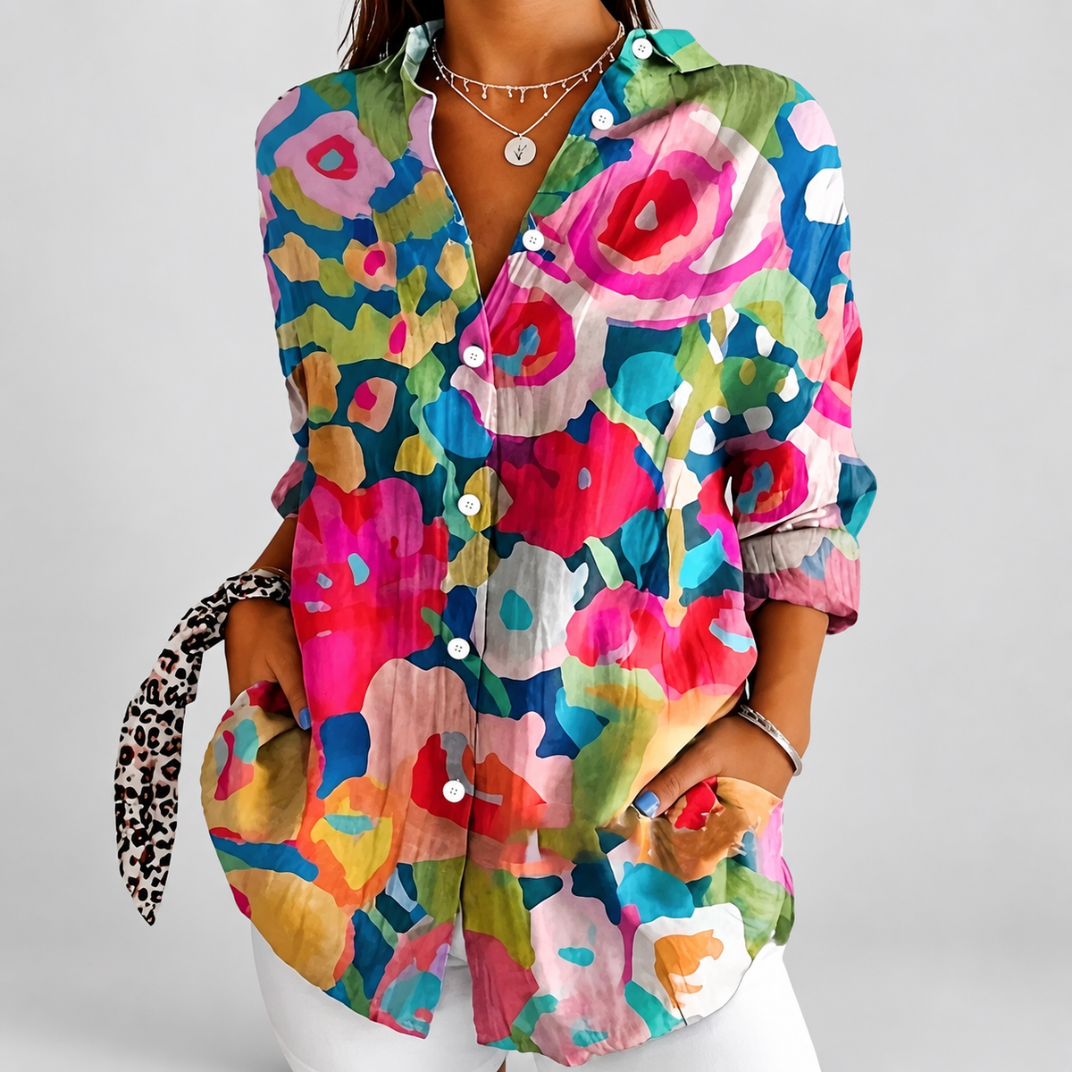 Rhea | Women’s Colourful Floral Button-Front Blouse — Mix