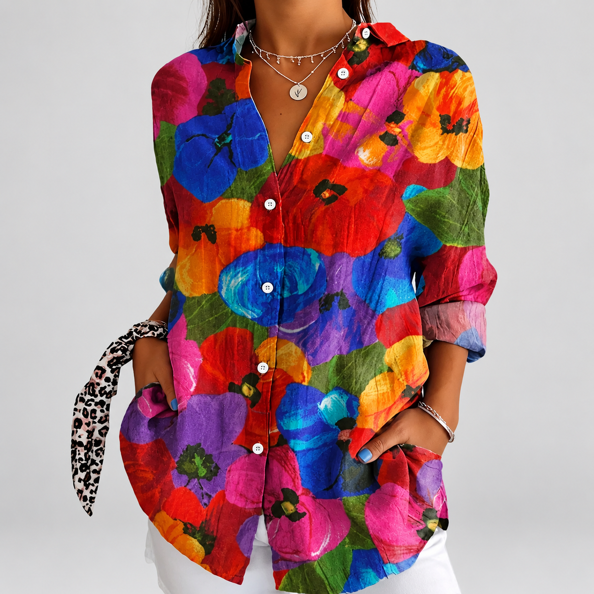 Rhea | Women’s Colourful Floral Button-Front Blouse — Mix 2