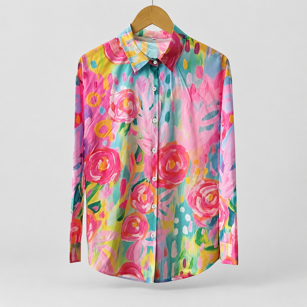 Rhea | Women’s Colourful Floral Button-Front Blouse — product detail 7