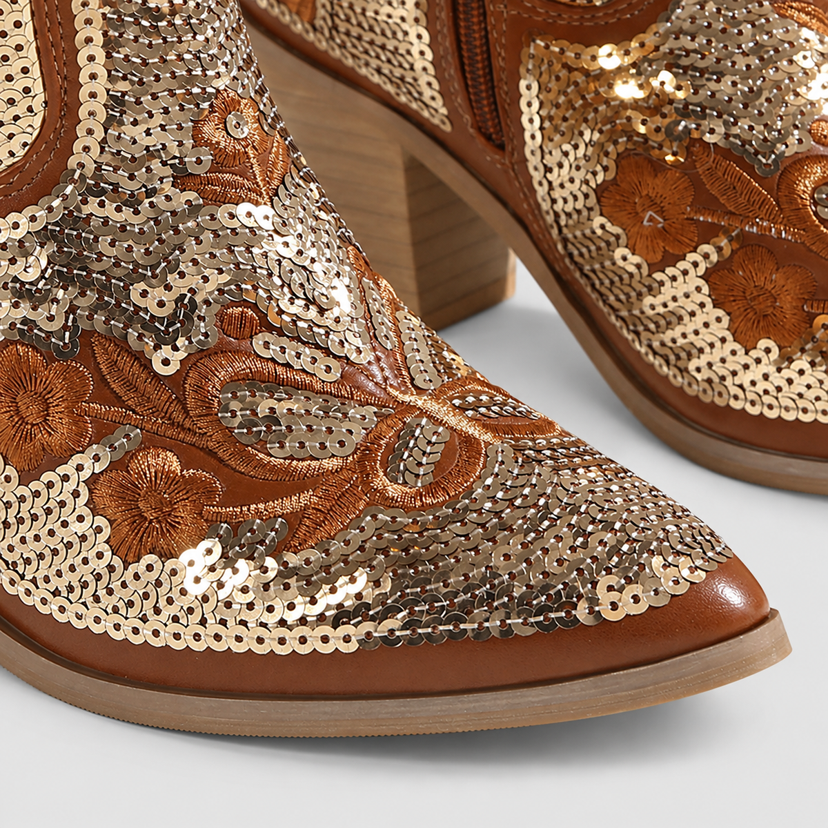 Rheanna | Women’s Sequin-Embroidered Western Ankle Boots — product detail 2