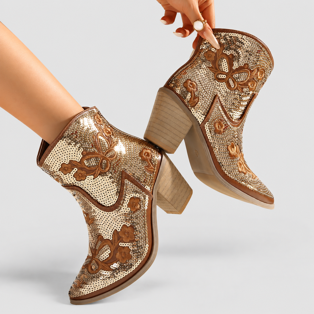 Rheanna | Women’s Sequin-Embroidered Western Ankle Boots — product detail 3