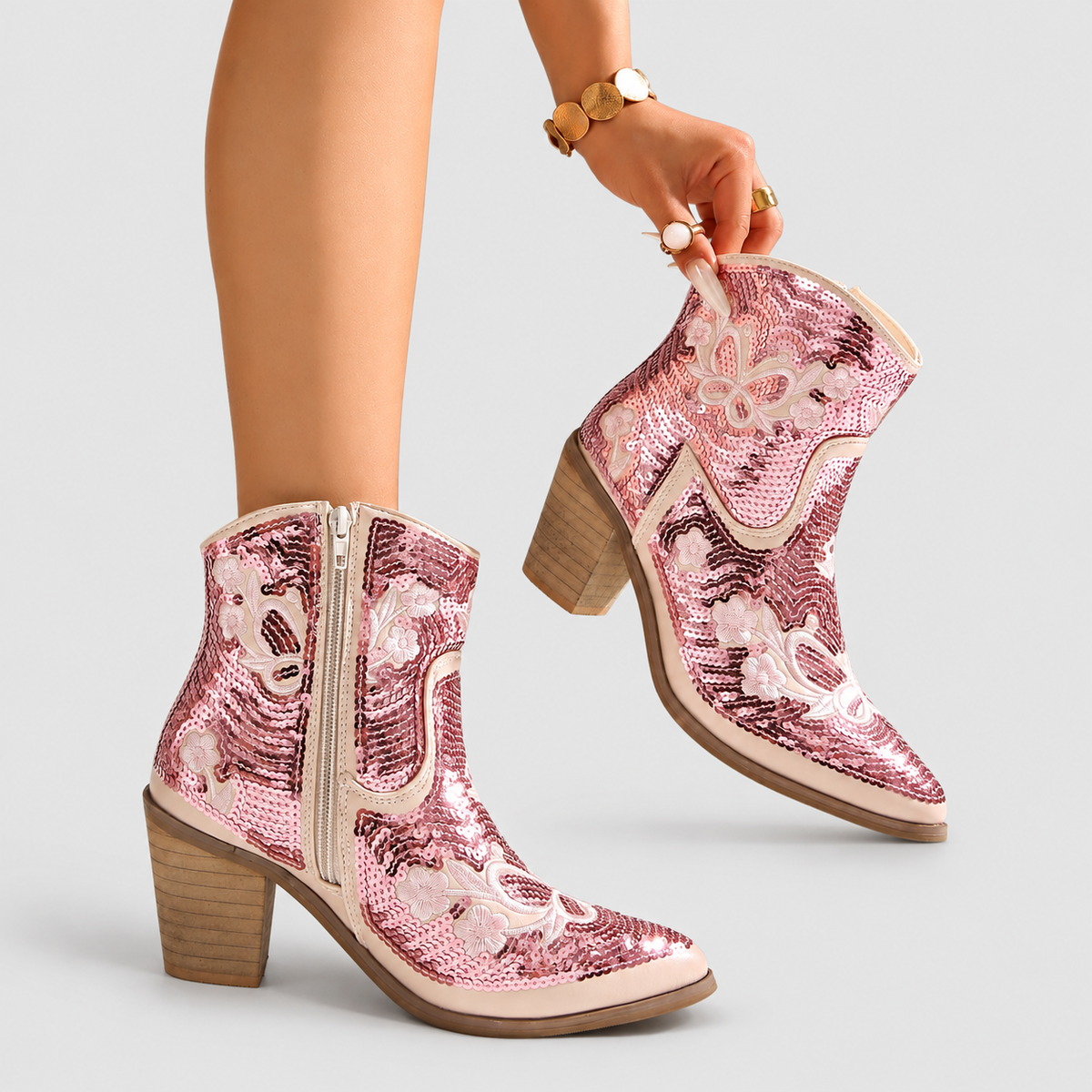 Rheanna | Women’s Sequin-Embroidered Western Ankle Boots — product detail 9