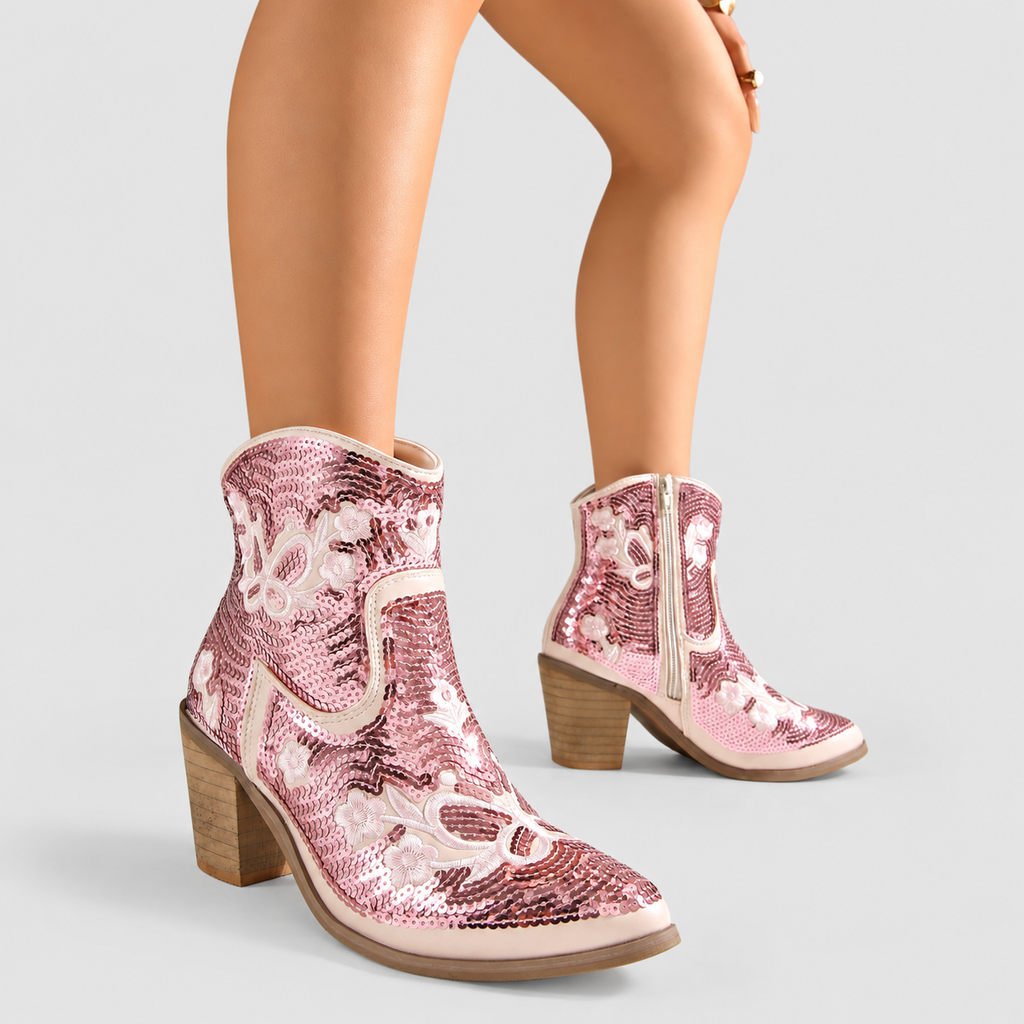 Rheanna | Women’s Sequin-Embroidered Western Ankle Boots — product detail 10