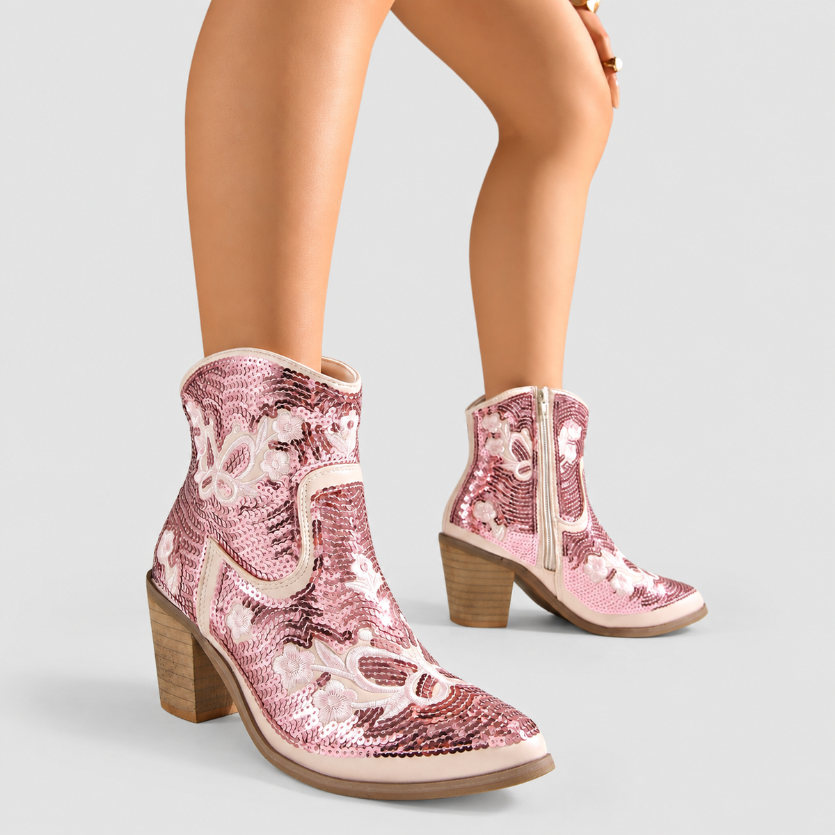 Rheanna | Women’s Sequin-Embroidered Western Ankle Boots — product detail 10