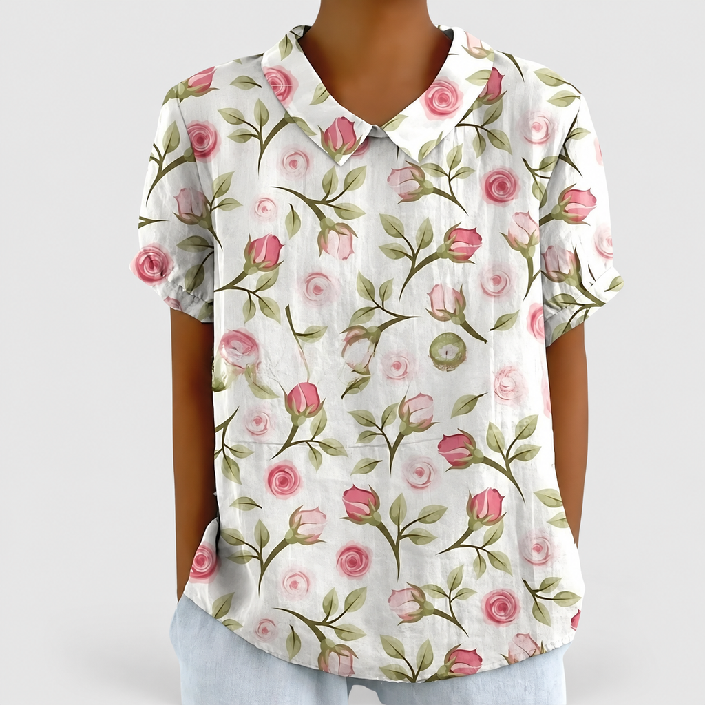 Rosabella | Women’s Floral Collared Short-Sleeve Blouse — product detail 7