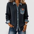 Rosalind | Women’s Knit Sweater with Denim-Look Details — Blue