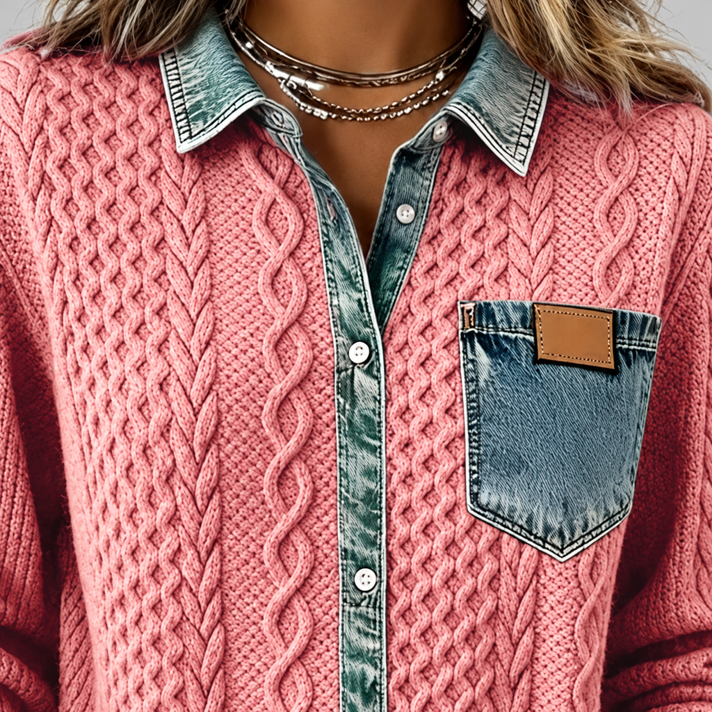 Rosalind | Women’s Knit Sweater with Denim-Look Details — product detail 8