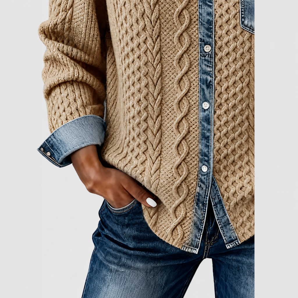 Rosalind | Women’s Knit Sweater with Denim-Look Details — product detail 11