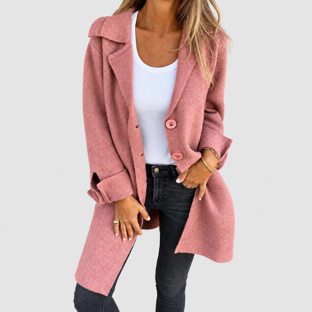 Rosalinde | Women’s Relaxed Longline Knit Coat — Light Pink