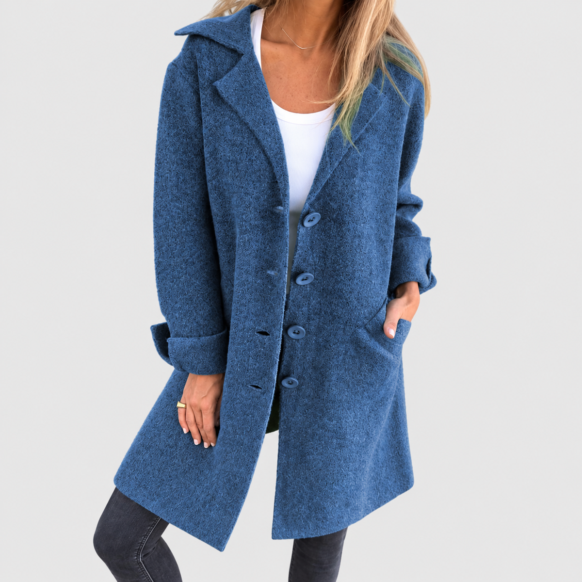 Rosalinde | Women’s Relaxed Longline Knit Coat — Blue
