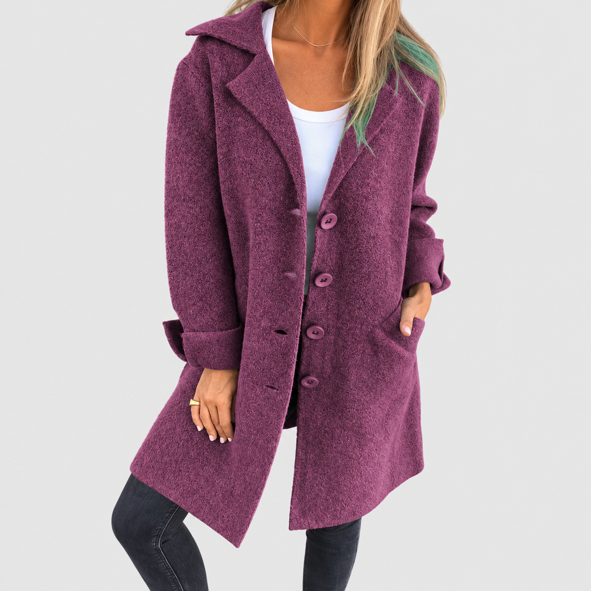 Rosalinde | Women’s Relaxed Longline Knit Coat — Purple