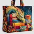 Rosanna | Women’s Dragon and Books Quilted Tote Bag — product detail 1