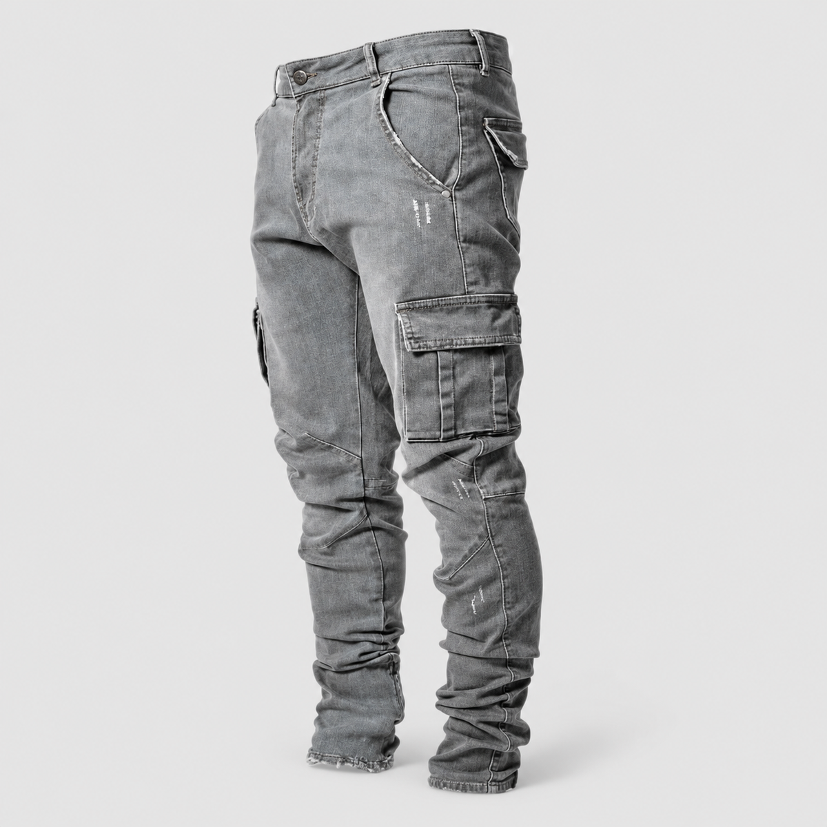 Roscoe | Men’s Slim-Fit Stacked Cargo Jeans — Grey