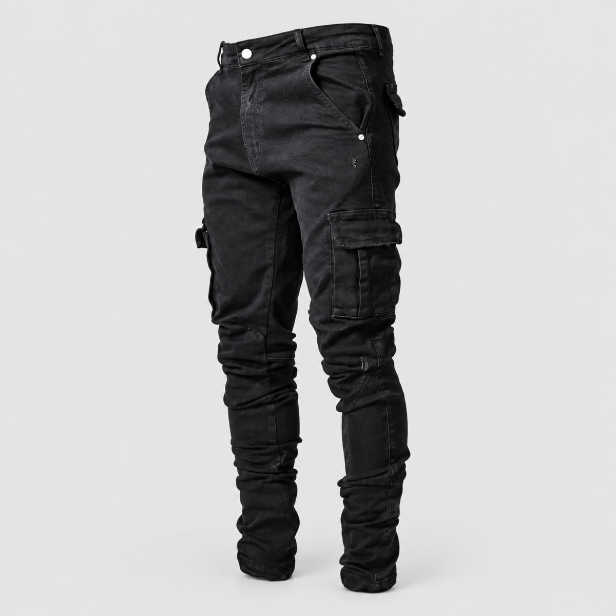 Roscoe | Men’s Slim-Fit Stacked Cargo Jeans — Black