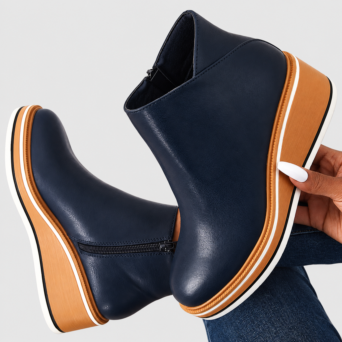 Sabine | Women’s Platform Wedge Ankle Boots — Blue