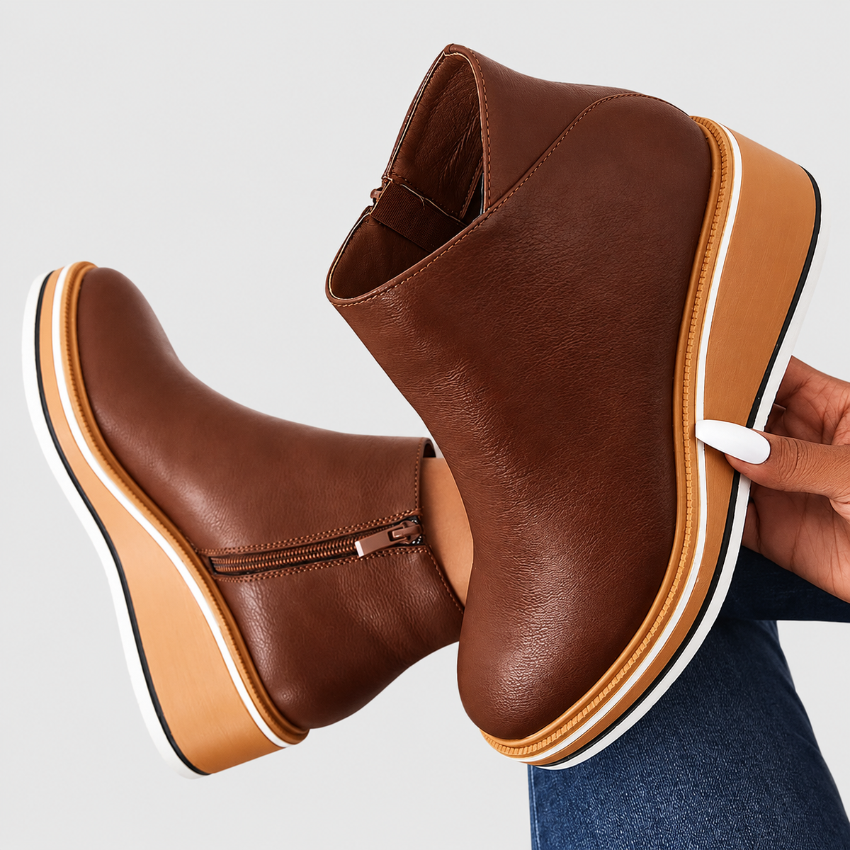 Sabine | Women’s Platform Wedge Ankle Boots — Dark Brown