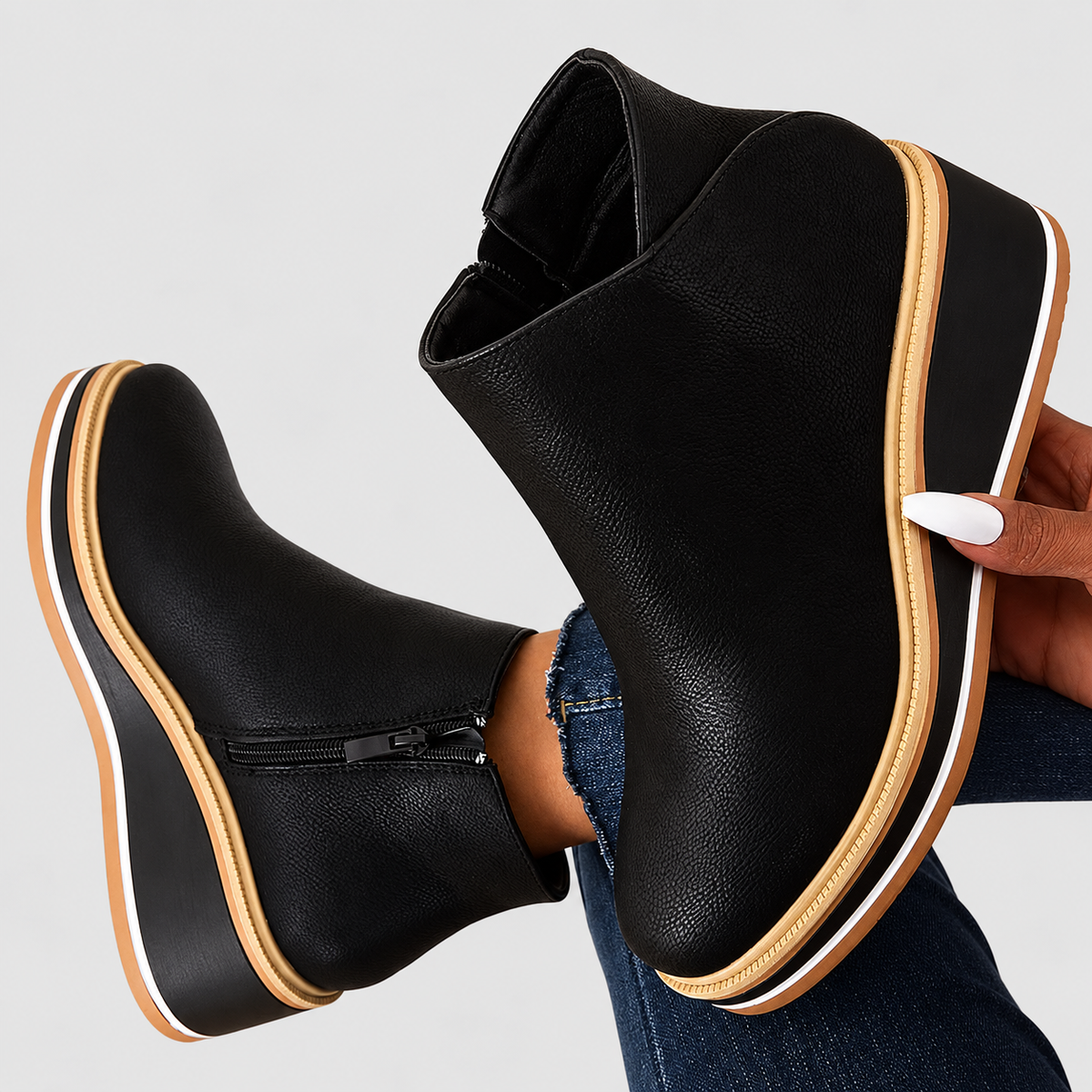 Sabine | Women’s Platform Wedge Ankle Boots — Black