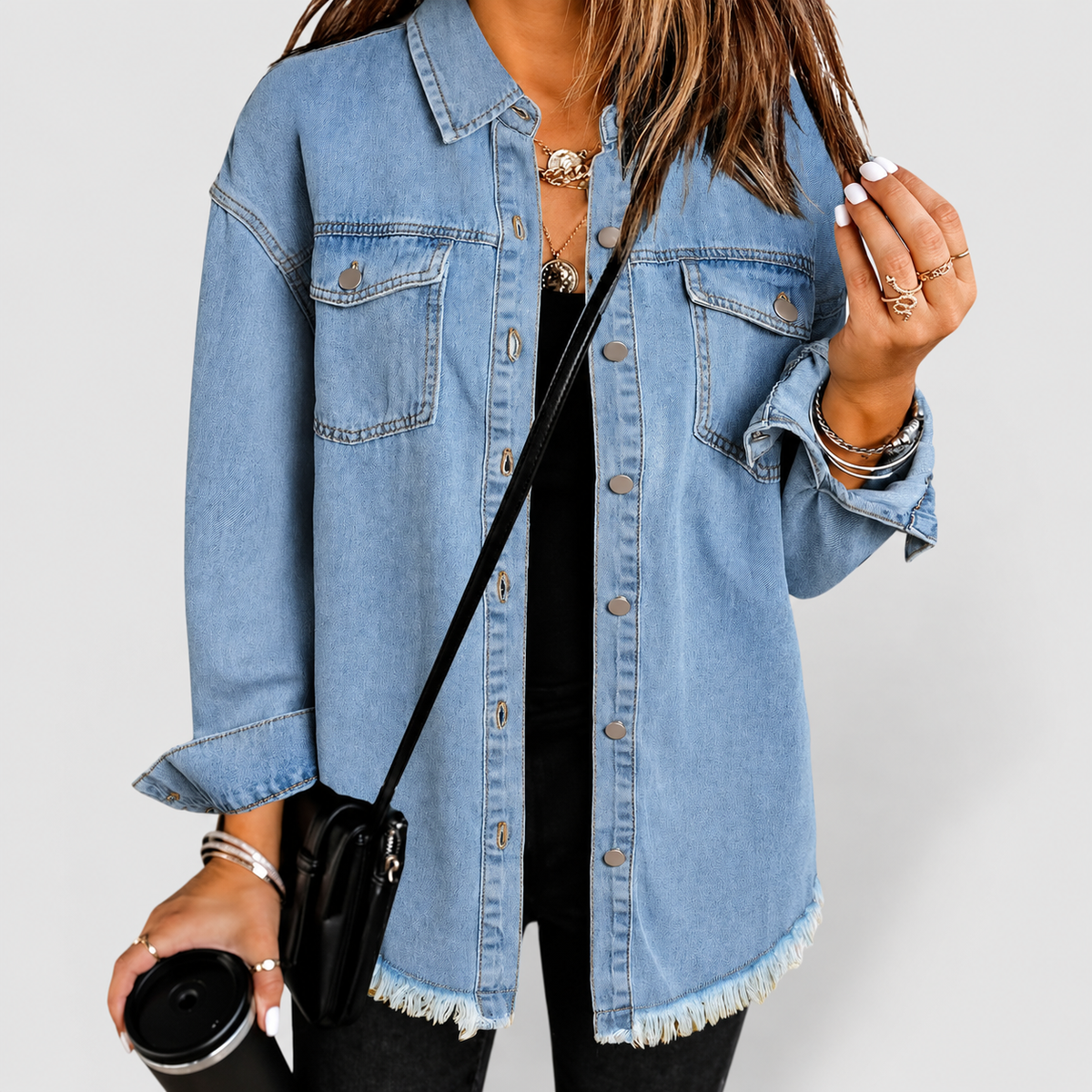 Sabrina | Women’s Relaxed Denim-Style Jacket — Light Blue