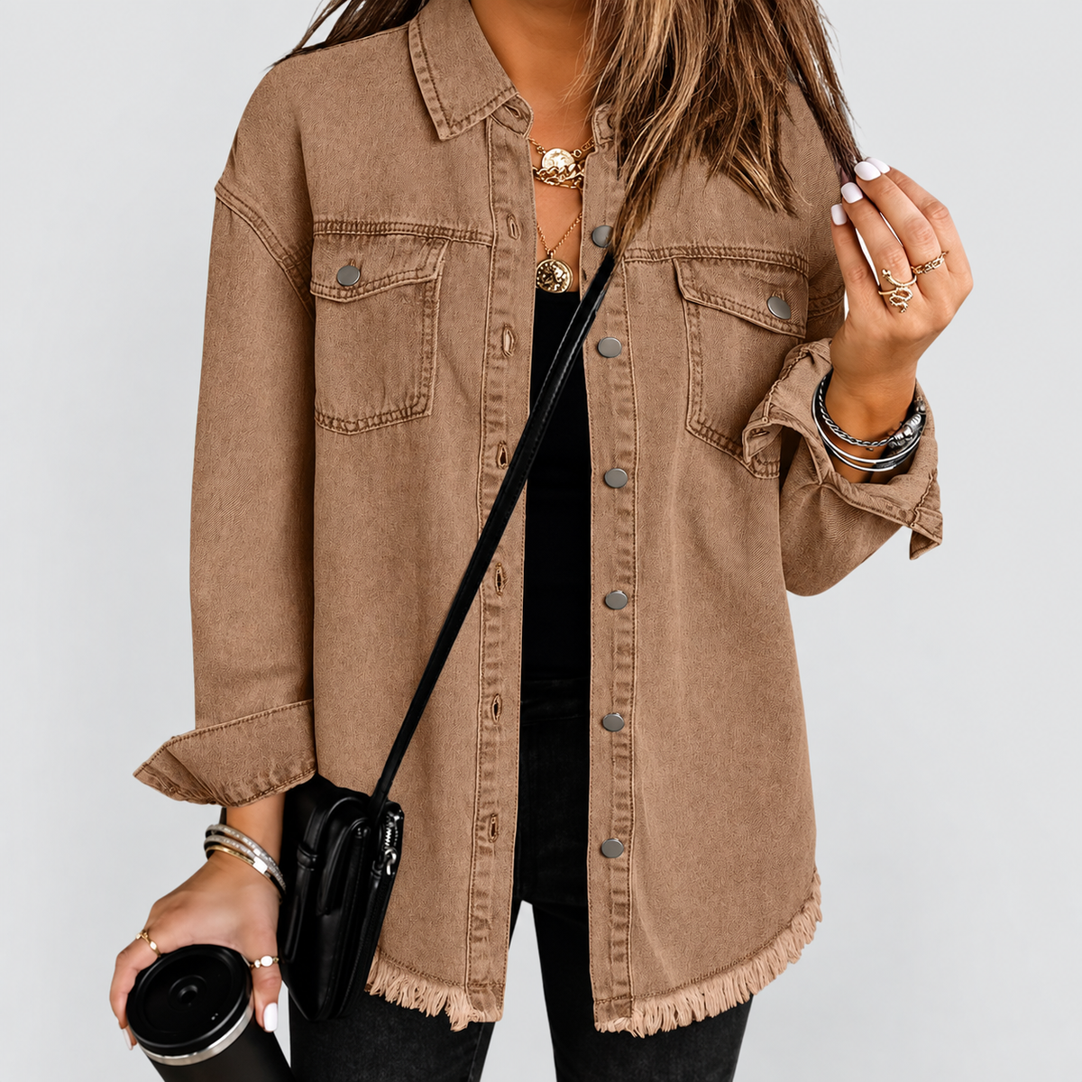 Sabrina | Women’s Relaxed Denim-Style Jacket — Brown