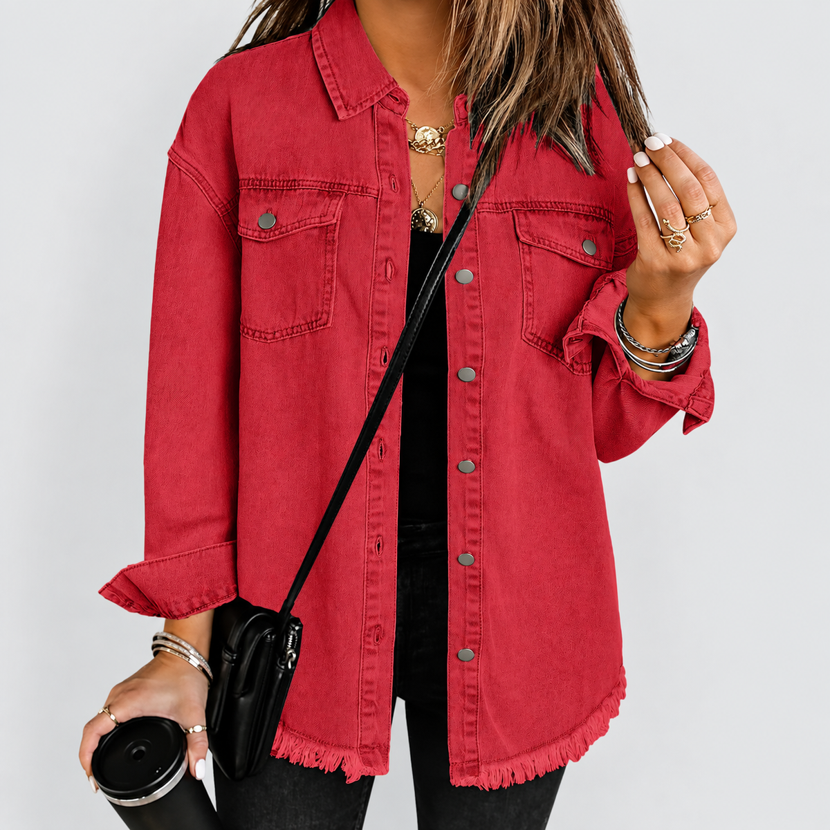 Sabrina | Women’s Relaxed Denim-Style Jacket — Red