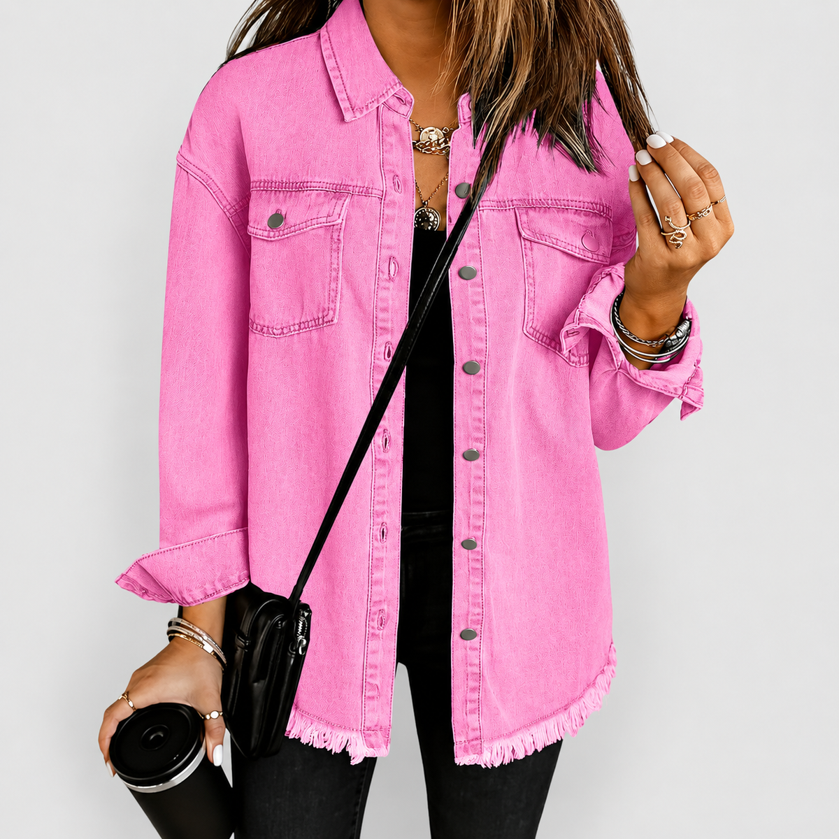 Sabrina | Women’s Relaxed Denim-Style Jacket — Baby Pink
