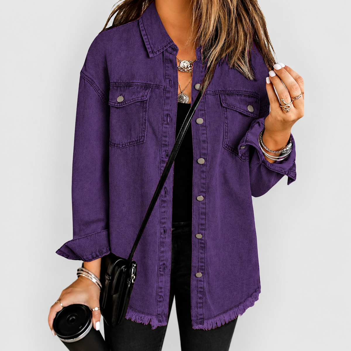Sabrina | Women’s Relaxed Denim-Style Jacket — Purple