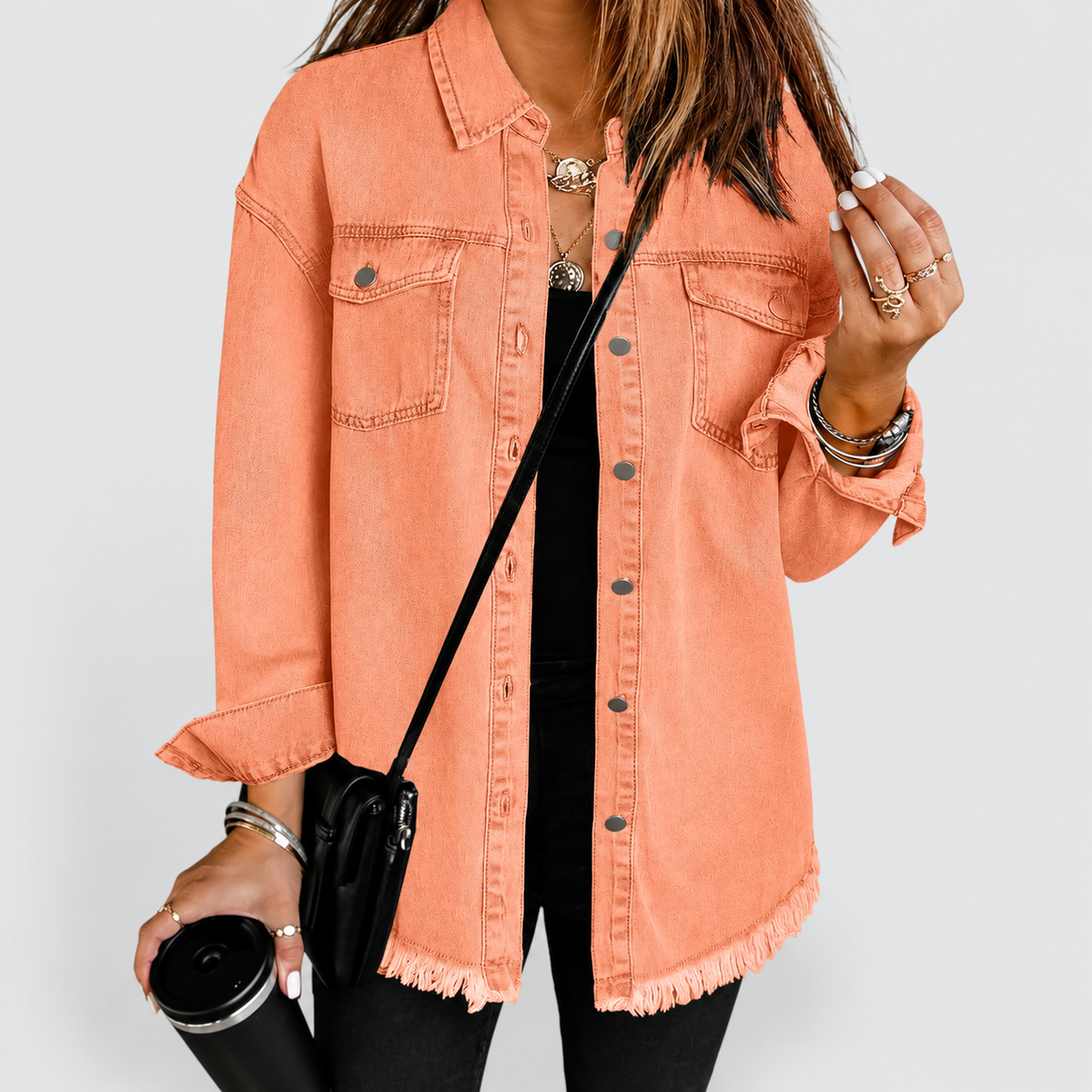 Sabrina | Women’s Relaxed Denim-Style Jacket — Peach