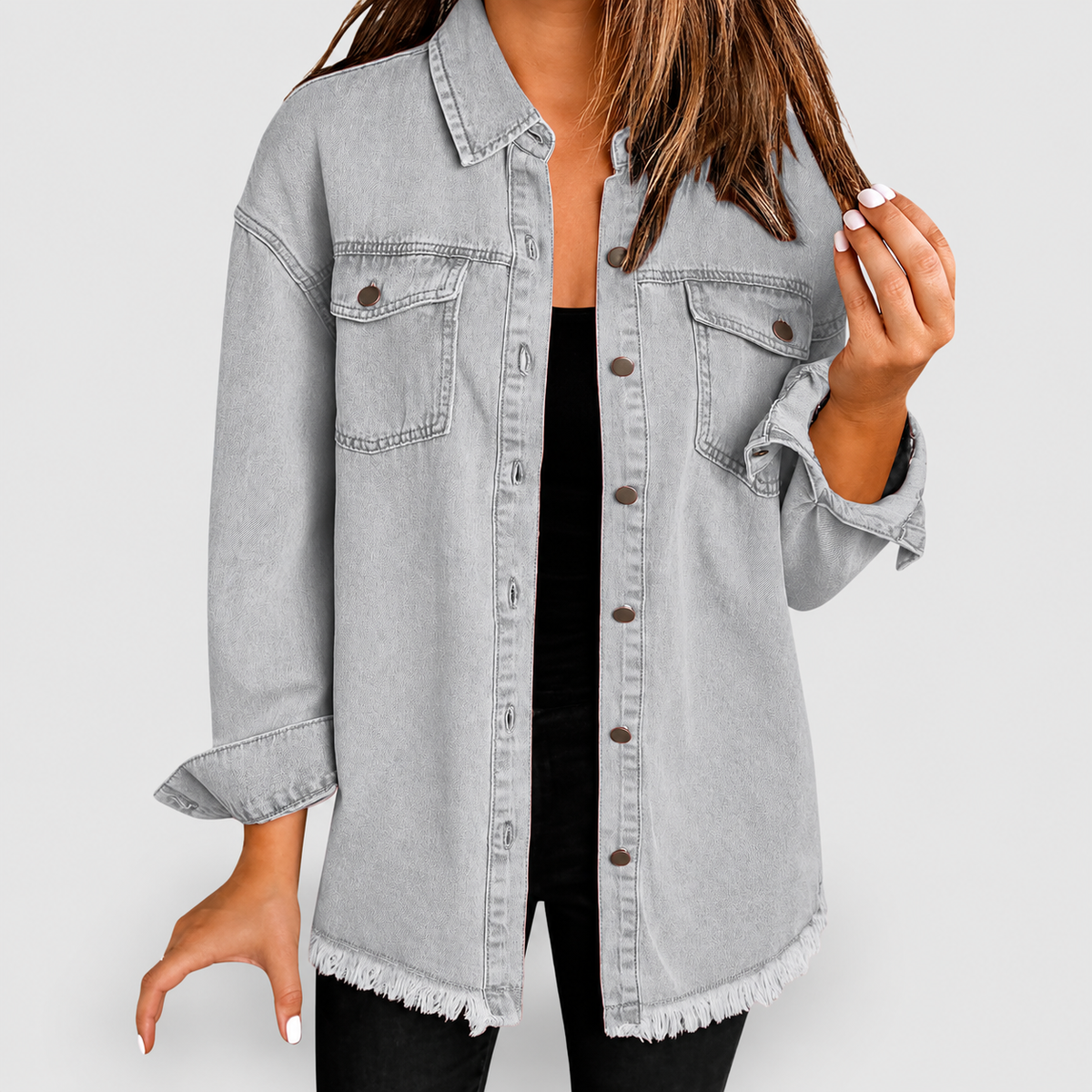 Sabrina | Women’s Relaxed Denim-Style Jacket — Grey