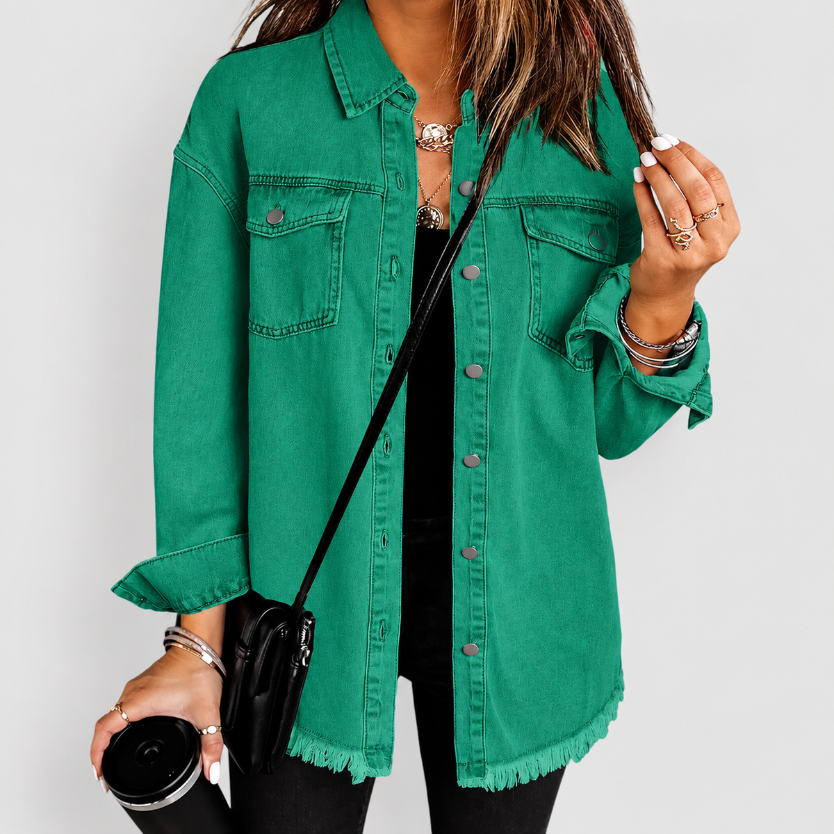 Sabrina | Women’s Relaxed Denim-Style Jacket — Green