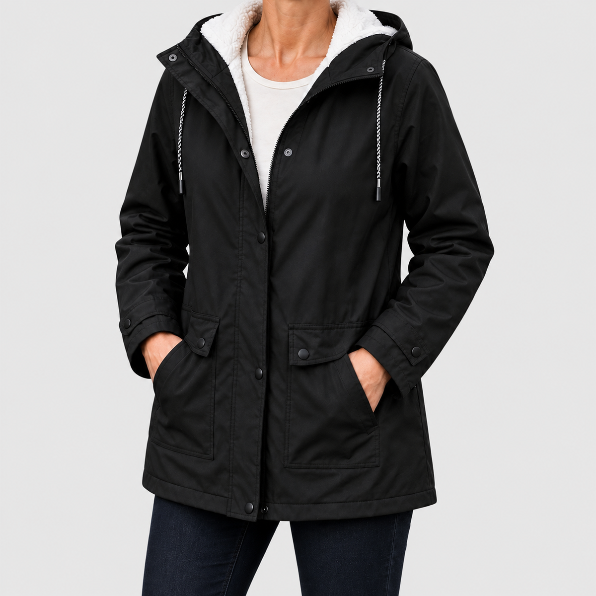 Sadella | Women’s Sherpa-Lined Hooded Parka — Black