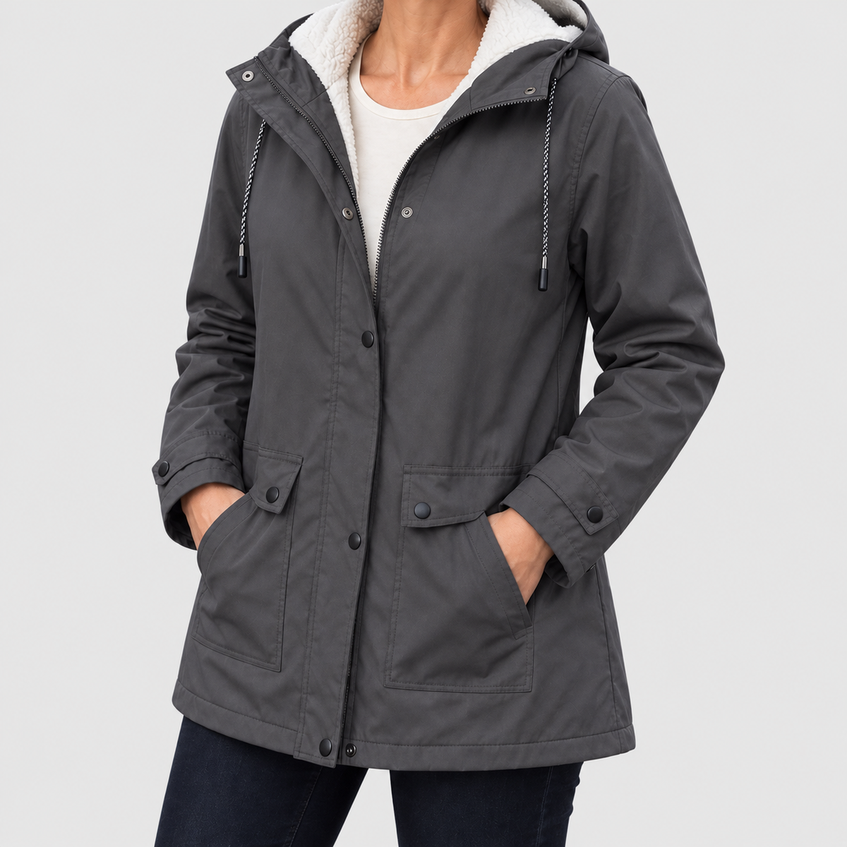 Sadella | Women’s Sherpa-Lined Hooded Parka — Grey