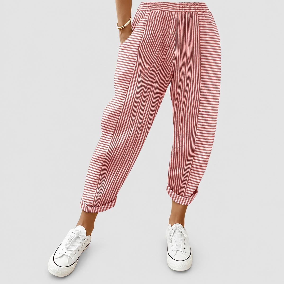 Saffron | Women’s Striped Drawstring Pants — Pink
