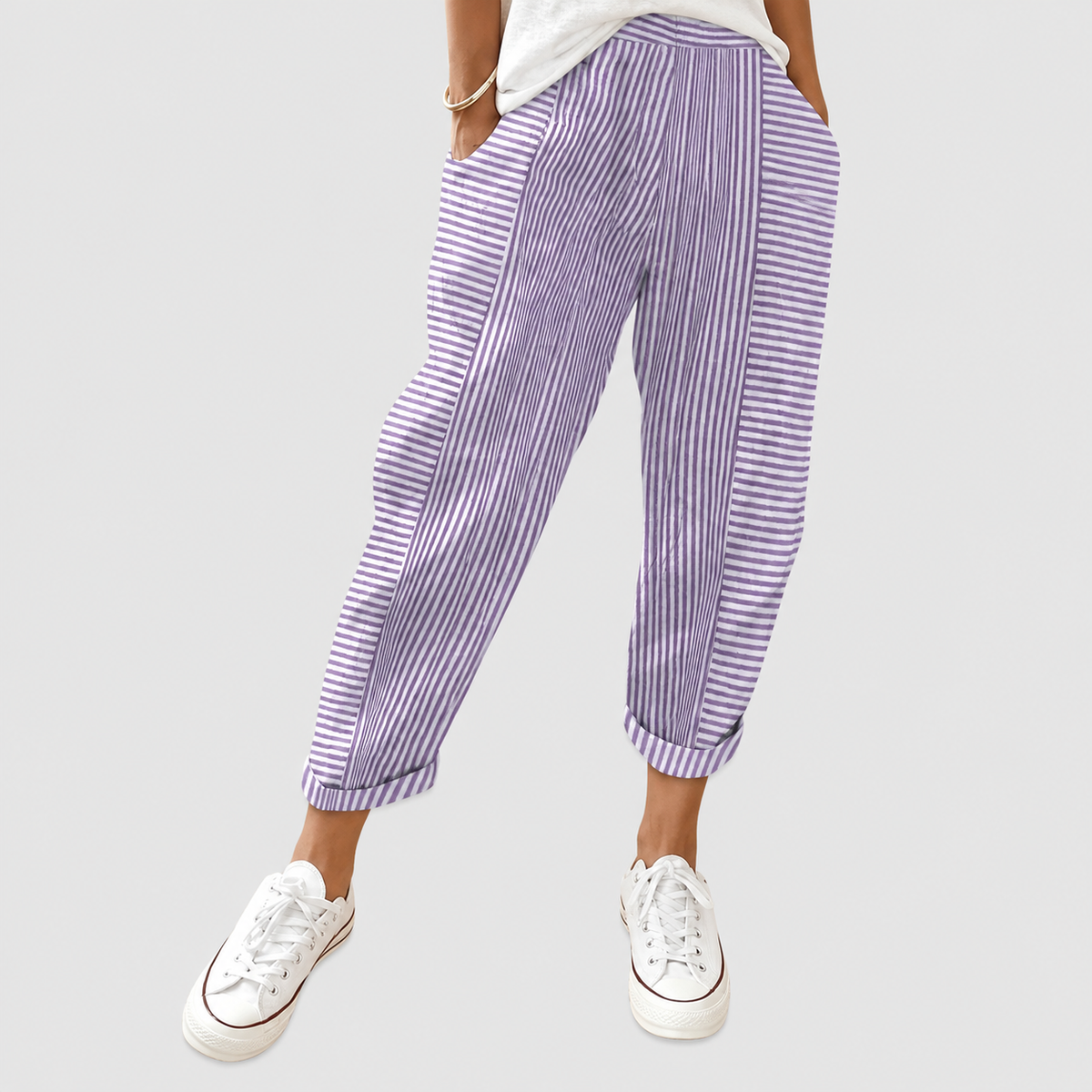 Saffron | Women’s Striped Drawstring Pants — Purple