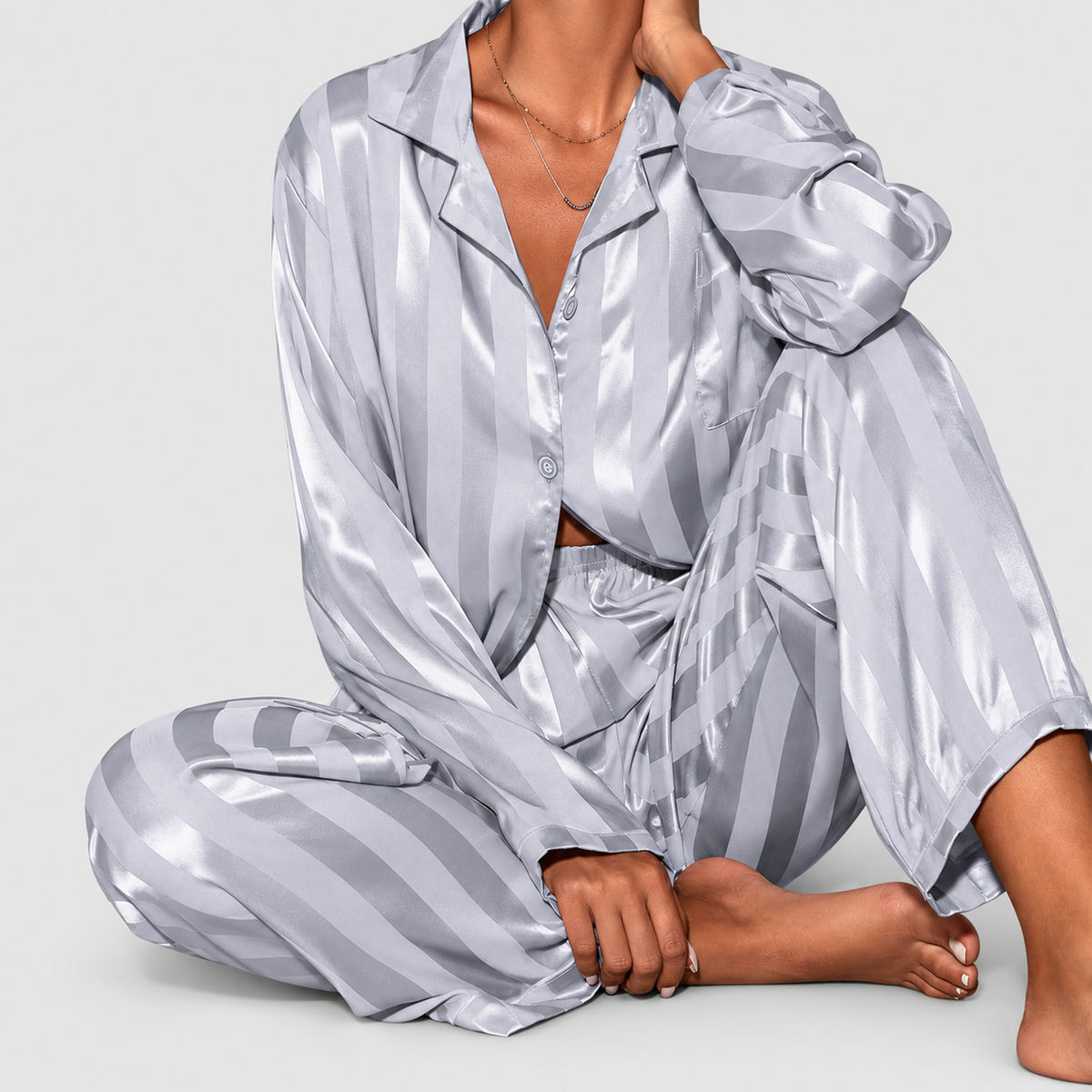 Seraphine-Rose | Women’s Satin Long-Sleeve Pyjama Set — Light Blue