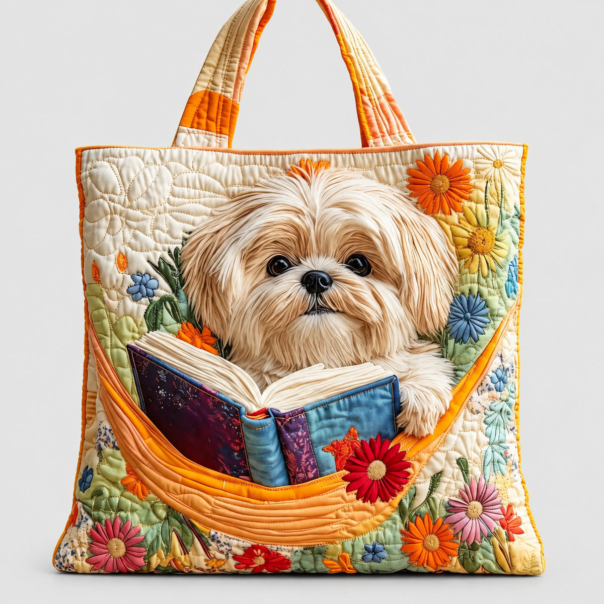 Seraphine | Women’s Shih Tzu and Book Quilted Tote Bag — product detail 1
