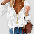 Sienelle | Women’s V-Neck Long-Sleeve Boho Blouse — White