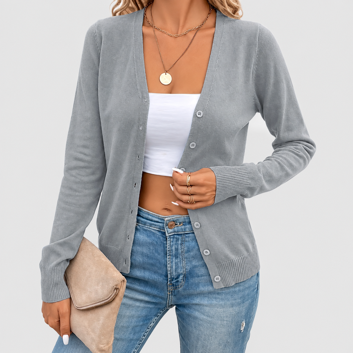 Simone | Women’s Button-Front Cardigan Sweater — product detail 2